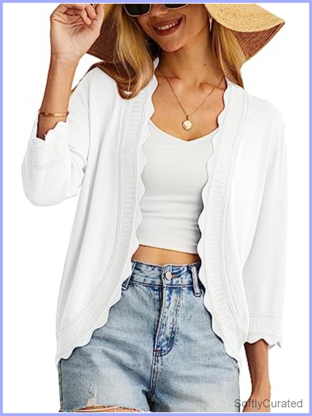 Women's 3/4 Sleeve Lightweight Knit Cardigan Shrug Sweater